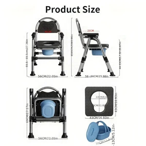 1pc Black Commode Portable Toilet